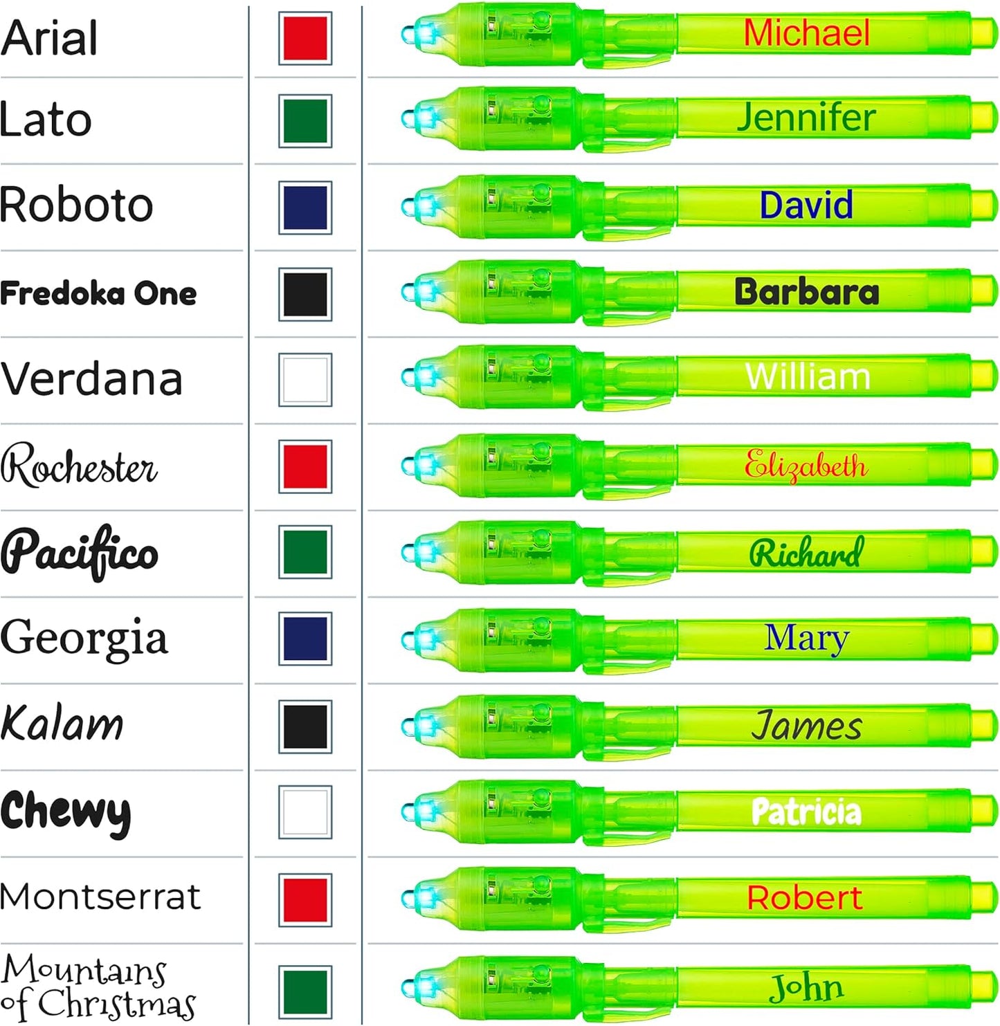 Personalized Invisible Disappearing Ink Pen Marker Pack, Custom Secret Spy Message Writer with UV Light, Fun for Kids Party Favors Gifts and Stock Stuffers,12 Pack, Green