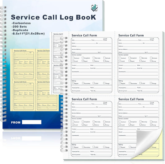 400 Sets Service Call Correspondence Forms Book 8.5x11 Inch 2 Part Carbonless 4 Message Sets per Page Call Log Book Phone Message Book Invoice Receipt Book for Repair Service (2)