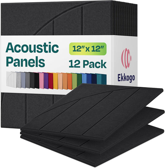 Acoustic Panels 12-Pack Soundproof Wall Panels 12"x12"x0.4" Decorative Sound Dampening for your Home, Office, Studio, Bedroom & More with Unique ModuArc Carving [Dark Gray]