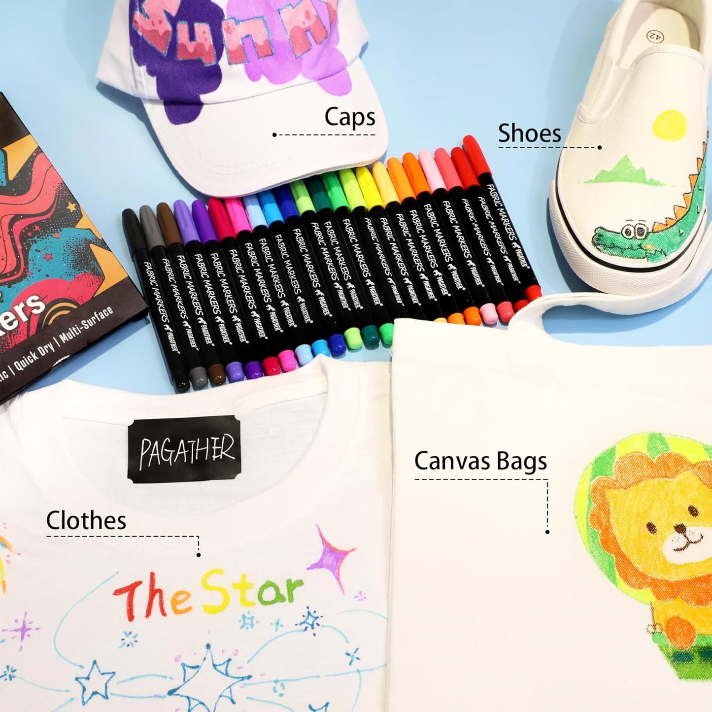 Fabric Markers Permanent for Clothes, 20 Colors Fine Tips Paint Pens for Clothing Canvas Tote Bags T-Shirt and Shoes, Non Toxic Ink for Kids and Adults