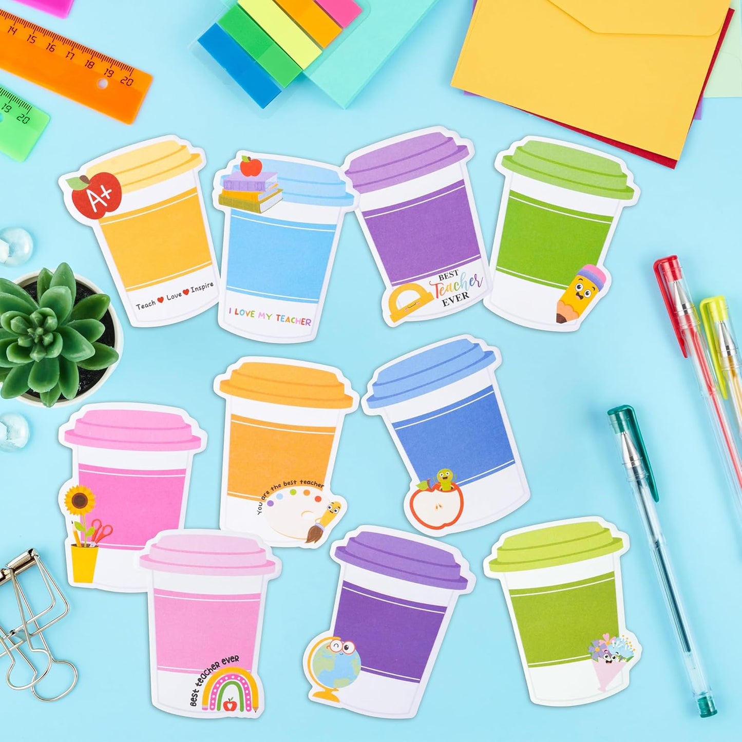 Xqumoi 30 Pack Teacher Sticky Notes - Funny Coffee Cup Self Sticky Notepads Writing Memo Pads for Teacher Appreciation Back to School Office Supplies Coffee Lover Gift Party Favors Goodies Bag Fillers