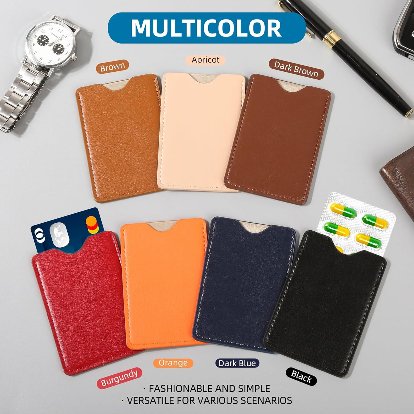 7 Pcs Multicolor RFID Credit Card Sleeves, Luxury Leather Credit Card Cover Protect Cards from Electronic Theft, Debit Card RFID Blocking Sleeves Fit in Purse&Wallet,Birth control pill and condom case