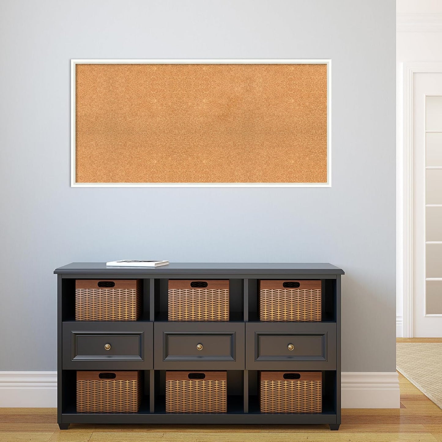 Amanti Art Natural Cork Board for Wall, 23x47 Vision Board with White Frame, Oversize Corkboard Office Decor for Home Organization, Modern Corkboard Pinboard to Display Items for Home Organization in