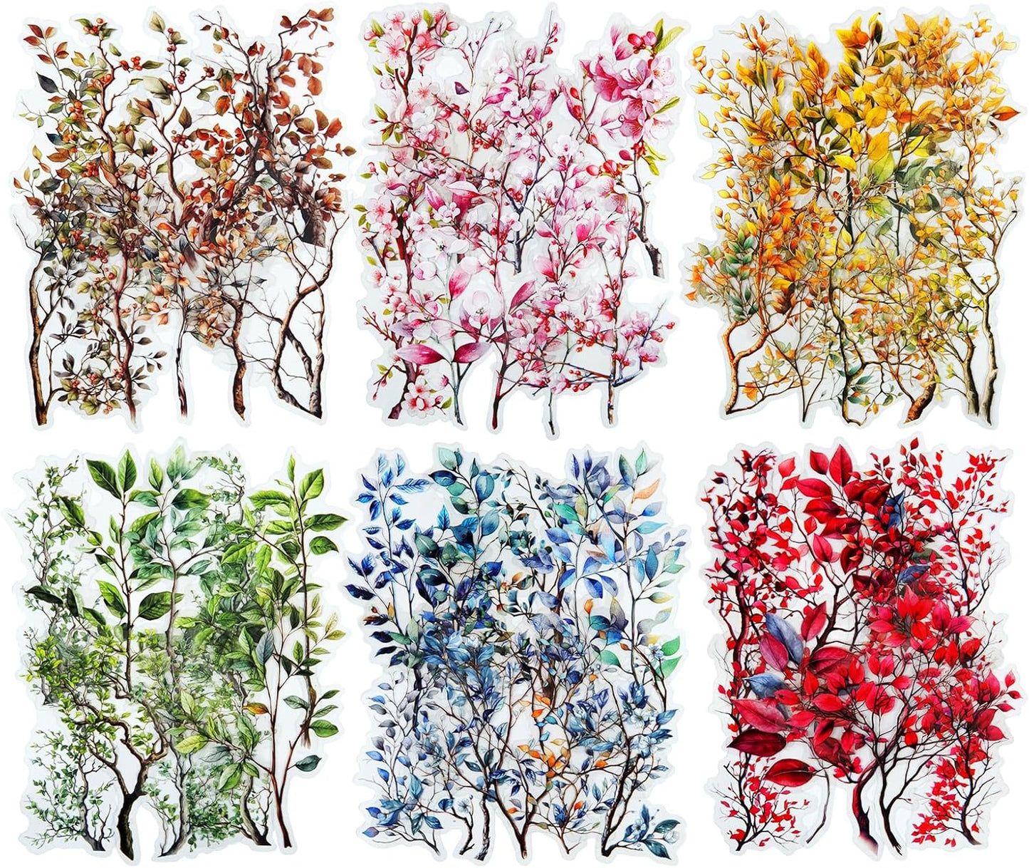 120Pcs Botanical PET Stickers, Branch and Leaf Designs for Scrapbooking Waterproof Journaling Supplies Junk Journal Ephemera with Storage Organizer