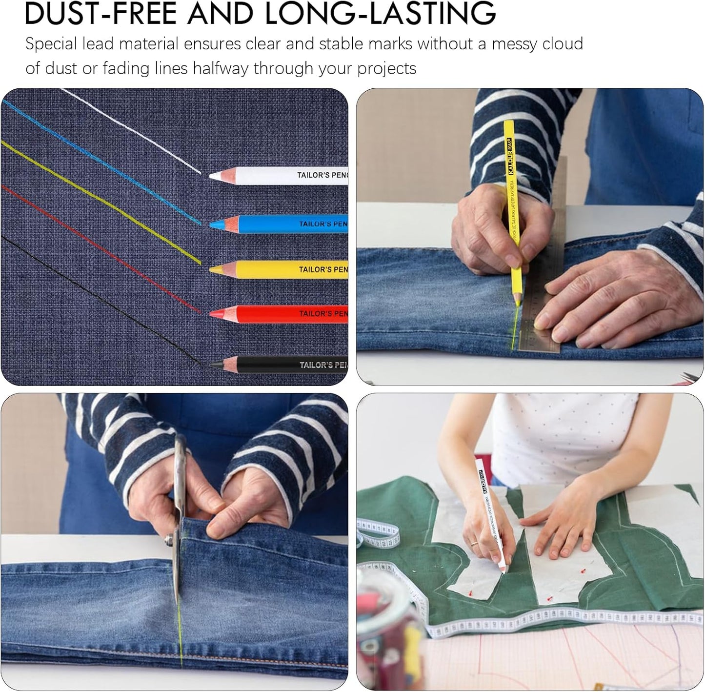 12 PCS Tailors Pencil Set, Sewing Fabric Pencils and Fabric Marker Pens for Quilting, Sewing, Dressmaking Supplies, Water-Soluble, 6 Colors, Includes 2 Sharpeners