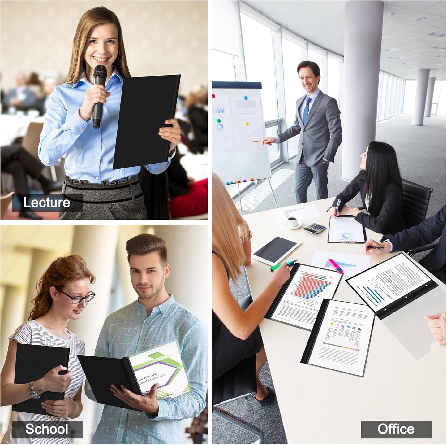 Ndsox 15 Packs Clear Front Report Covers with 3-Prong Fasteners, Plastic Project Presentation Folders Resume Document Covers with Black Back for 8.5" x 11" Letter Size Paper for School Office Business