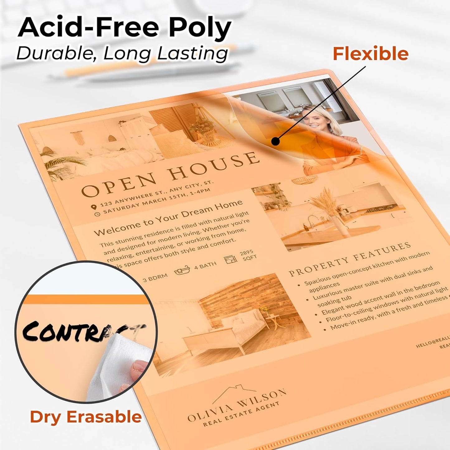 Dunwell Clear Folders for Documents, Plastic 8.5x11 File Sleeves for Document Protection, Filing, Storage, Organization (36 Pack) Colorful Folders with Pockets, Durable Letter Size Document Holder