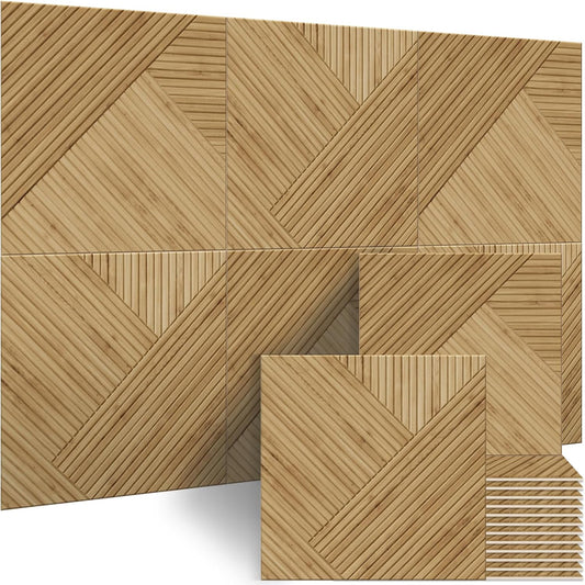 BUBOS Large Acoustic Panels,6 Pack Wood-Pattern Printing Soundproof Wall Panels, Total Size 70.8 x 47.2 Inches Self-Adhesive Decorative Sound Absorbing Panels for Studio, Home,Light Diamond Weave
