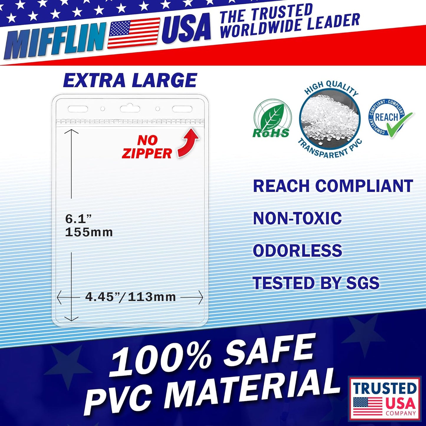 Mifflin-USA Passport & Card Holders (Clear, 4x6 Inches, 100 Pack), Extra Large ID Name Badge Holder, Zipperless Vertical Plastic Card Holders