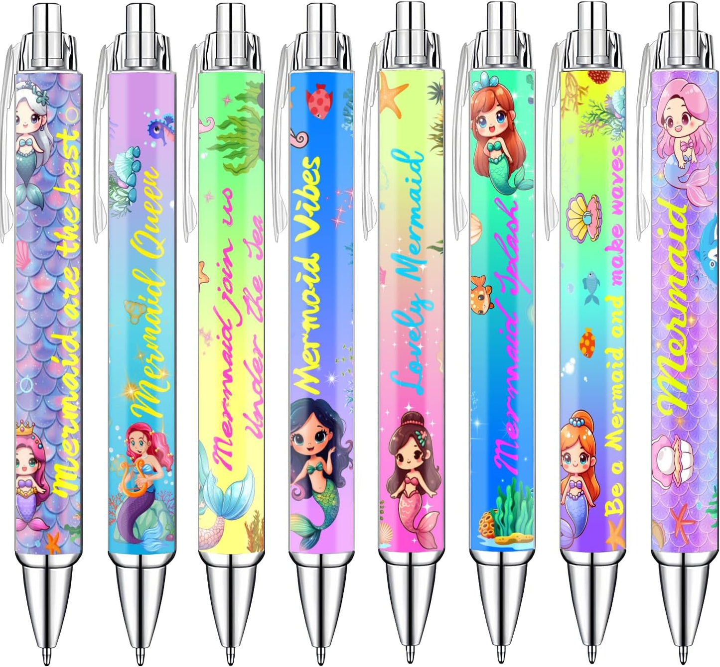 Mermaid Pens for Girls – Cute Mermaid-Themed Ballpoint Pen Set for Kids, Teens, and Ocean Lovers – Fun Stationery Gift for School, Journaling, Drawing, or Writing – 8 Colorful Pens with Smooth Ink