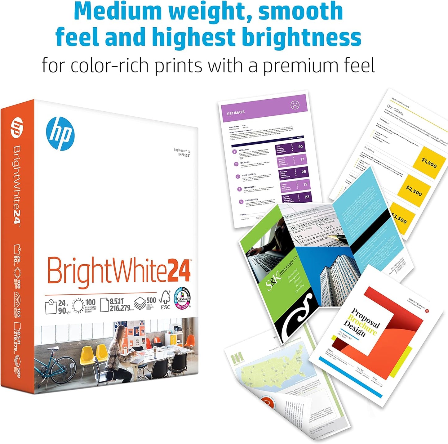 HP Papers Printer Paper 8.5 x 11 Paper BrightWhite 24 lb 60 Case 100 Bright Made in USA - FSC Certified 203000P Pallet 160000 Sheets
