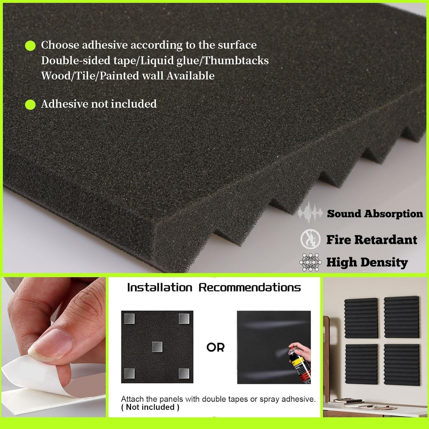 24 Pack Sound Proof Foam Panels for Walls, Thickened 2x12x12 Inches Wedges Acoustic Panels Sound Absorbing, High Density Pyramid Noise Reduction Panels