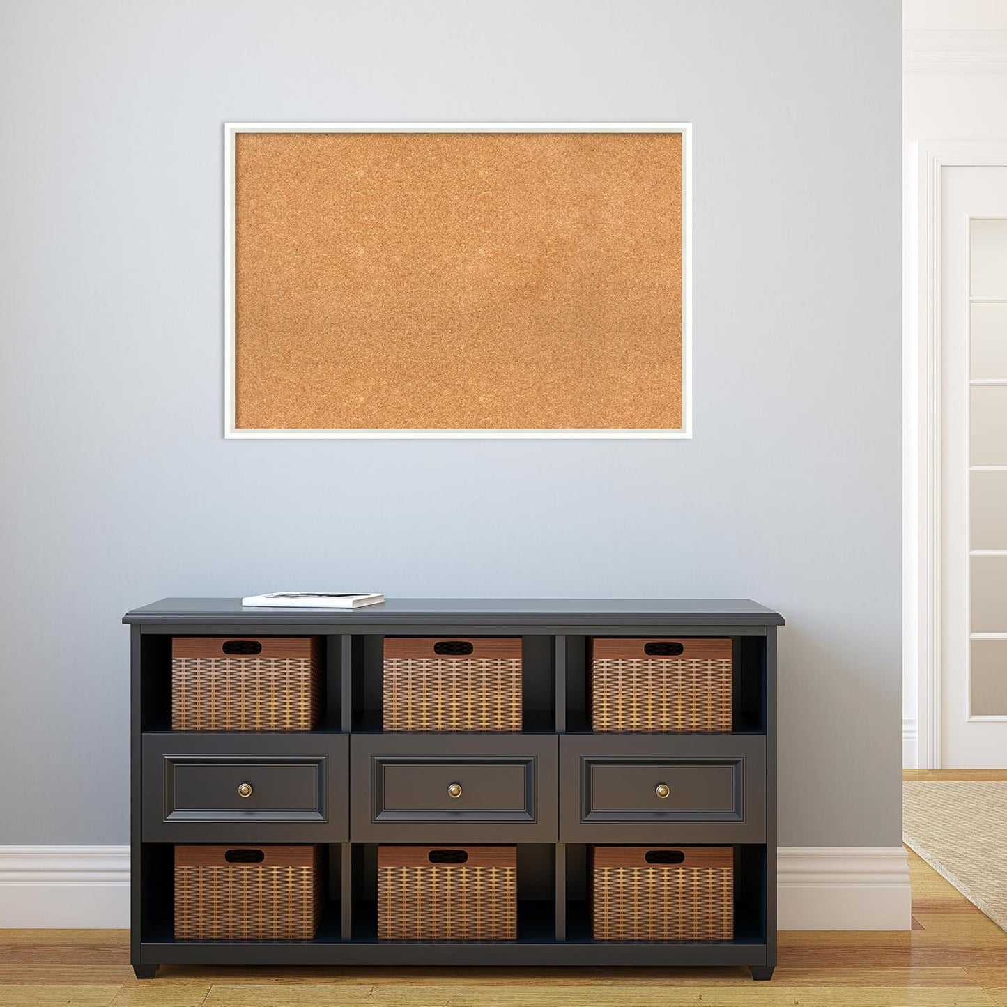 Amanti Art Natural Cork Board for Wall, 25x37 Vision Board with White Frame, Large Corkboard Office Decor for Home Organization, Modern Corkboard Pinboard to Display Items for Home Organization in
