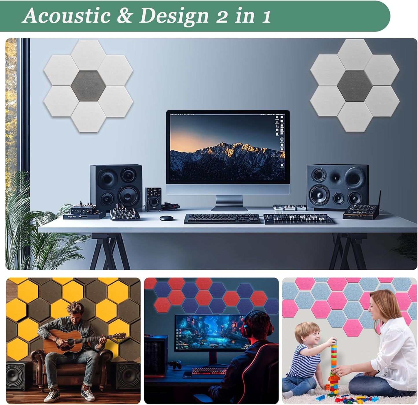 Hexagonal Acoustic Panels-12 Pack High-Density Sound Absorbing Panels 12"X10"X0.4" for Enhanced Noise Reduction, DIY Design, Idea for Studios, Offices, and Home Theaters(Ash Gray)