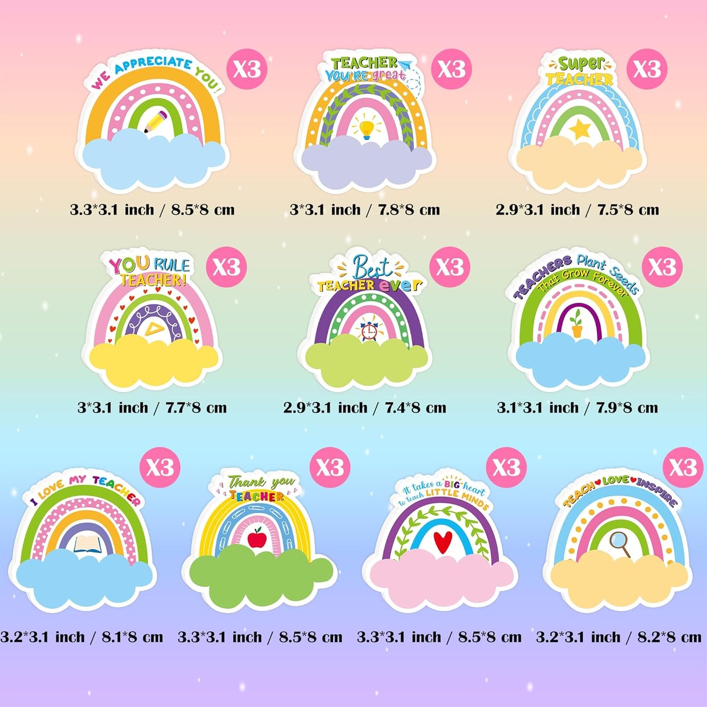 Xqumoi 30 Pack Teacher Sticky Notes - Rainbow Self Sticky Notepads Teacher Notepads Writing Memo Pads Teacher Appreciation Gift Back to School Office Supplies Birthday Party Favors Goodies Bag Fillers