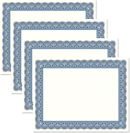 Elite Blue & White Parchment Certificate Papers - Pack of 100, Laser Printer Compatible, for Office, Business Awards, Graduation, School Diplomas, 8-1/2" x 11" on 60 lb. Text Stock