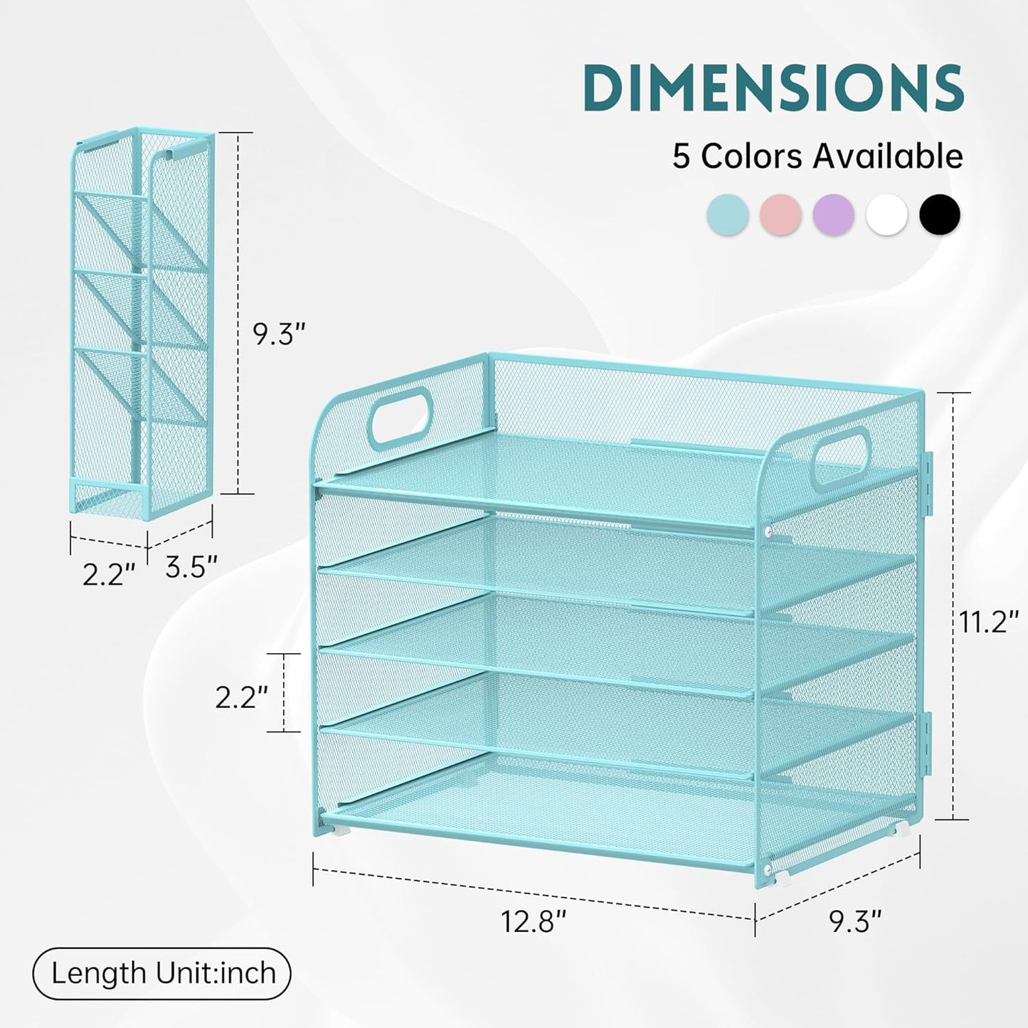 SUPEASY 5 Tier Desk Organizer with Handle & Removable Pen Holders, Mesh Paper/File Organizer for Desk, Paper Letter Tray Organizer for Office Supplies (Blue)