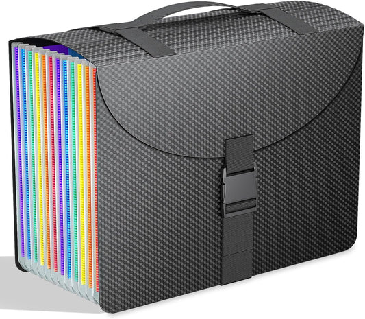 Expanding File Folders with Handle,Accordion File Organizer 13 Expandable Pockets,Portable Filing Box,Adjustable Support Strap,Colored Tabs,Paper Document Organizer,A4/Letter Size Diamond