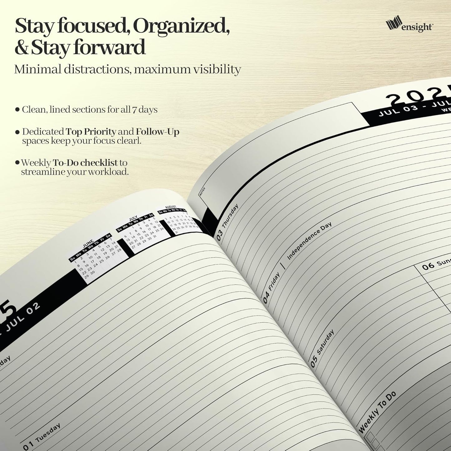 Ensight 2025-2026 HARDCOVER Leather Planner Weekly & Monthly - 8.5x11 Inches - Academic Planner Business Personal or Student - Pen Holder, Thick Paper, July 2025 - June 2026 (Black)