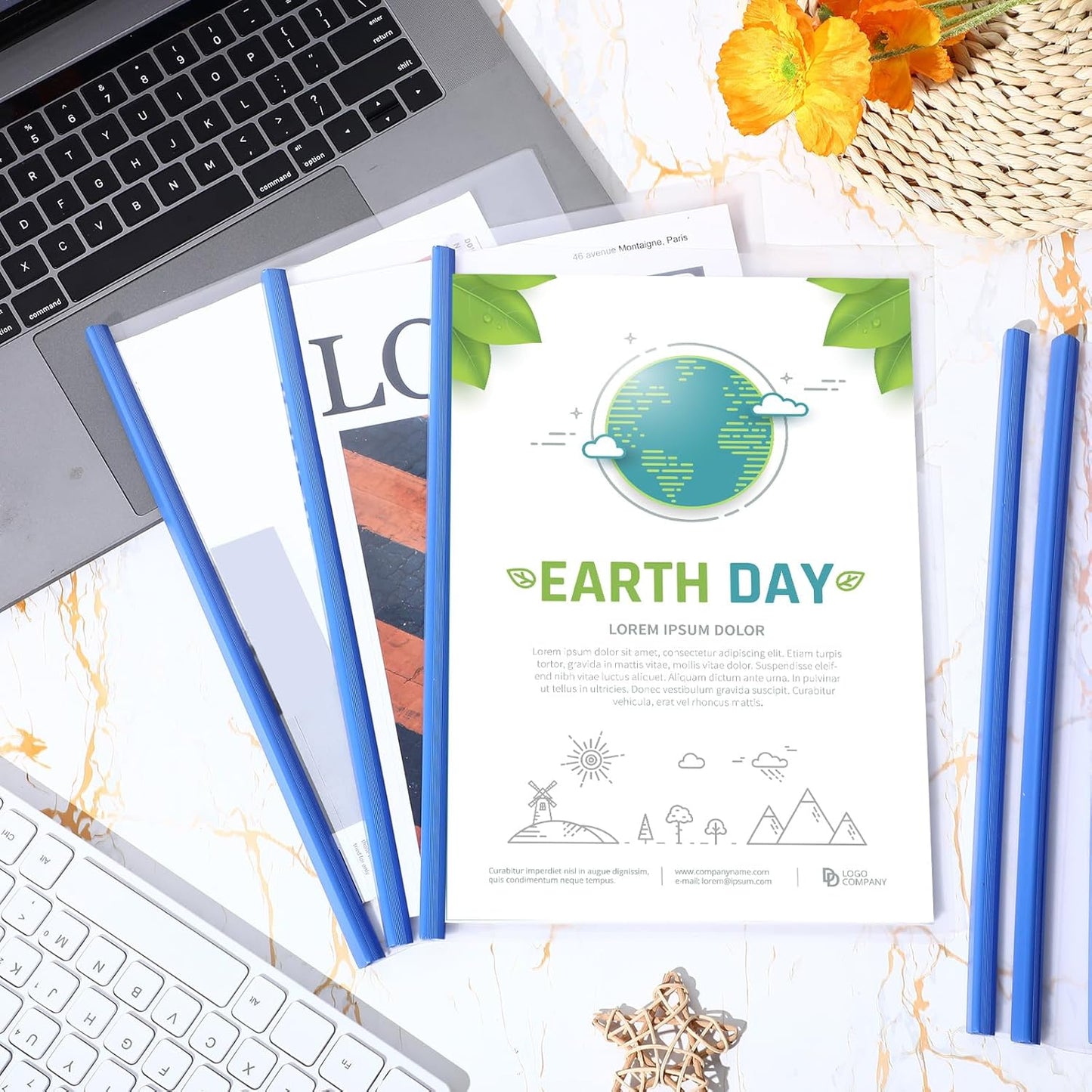 Thenshop 100 Pcs Clear Report Covers with Sliding Bars Sliding Bar File Folder Binder Plastic Report Folder for File Paper Book Resume Letter Office, 30 Sheet Capacity(Blue)