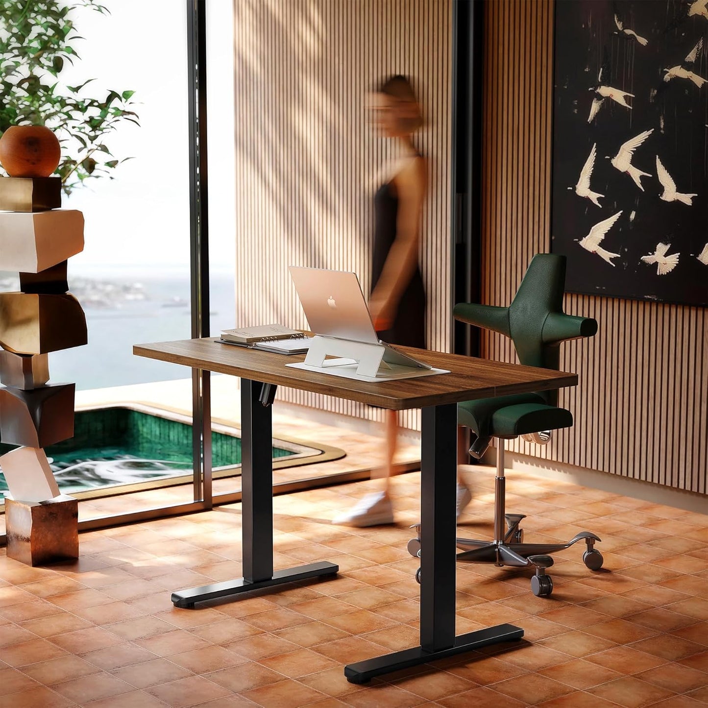 HUANUO 55 x 28 inch Electric Standing Desk Adjustable Height, 4 Memory Height Settings, Sit Stand Up Desk for Home Office & Computer Workstation, Black Walnut