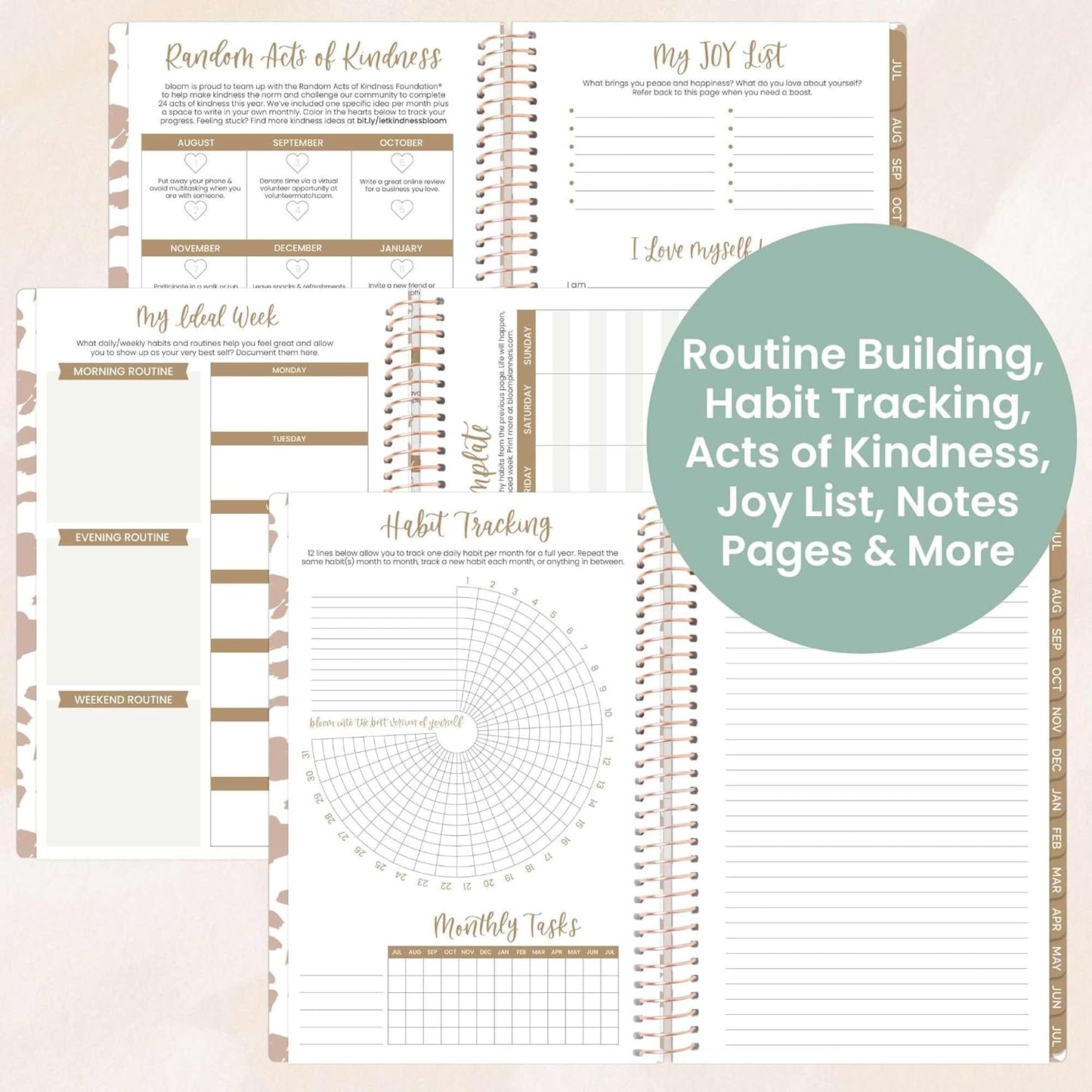 bloom daily planners 2025-2026 Academic Year Daily Planner (July 2025 - July 2026) - A5 Weekly & Monthly Calendar Agenda Organizer Book with Stickers - 5.5" x 8.25" - Tan Leopard