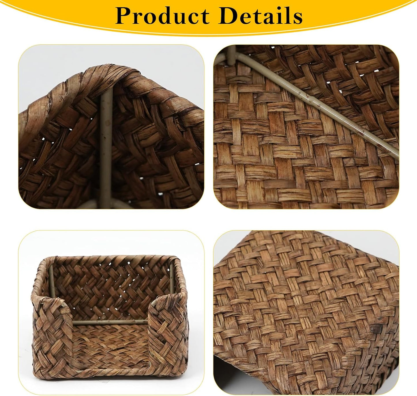 Sticky Note Holder Seagrass Post It Note Dispenser, 3 x 3 Inch Woven Sticky Note Dispenser, Farmhouse Post It Holder for Desk Home Office Decor, Coffee