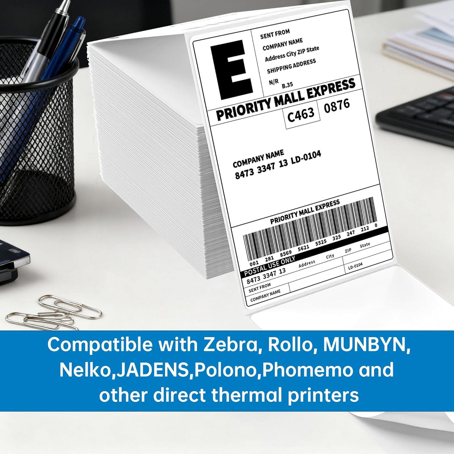 Thermal Shipping Labels 4x6, Pack of 500 Direct Thermal Printer Labels Fanfold, Compatible with Rollo, Zebra, MUNBYN Printers(Commercial Grade)