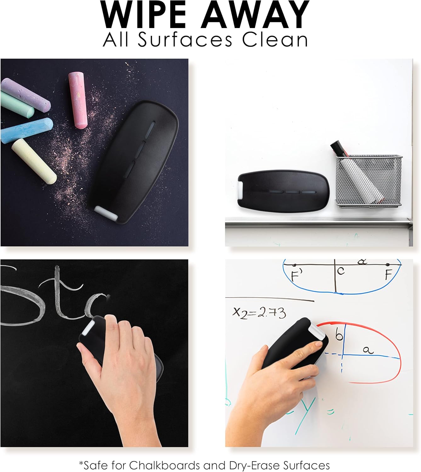 Loddie Doddie 2-in-1 Magnetic Whiteboard Eraser & Dry Erase Board Cleaner Spray - Black Ergonomic Design & Magnetic Microfiber Cloth - Non-Toxic Low-Odor Formula - Use with Dry Erase Markers