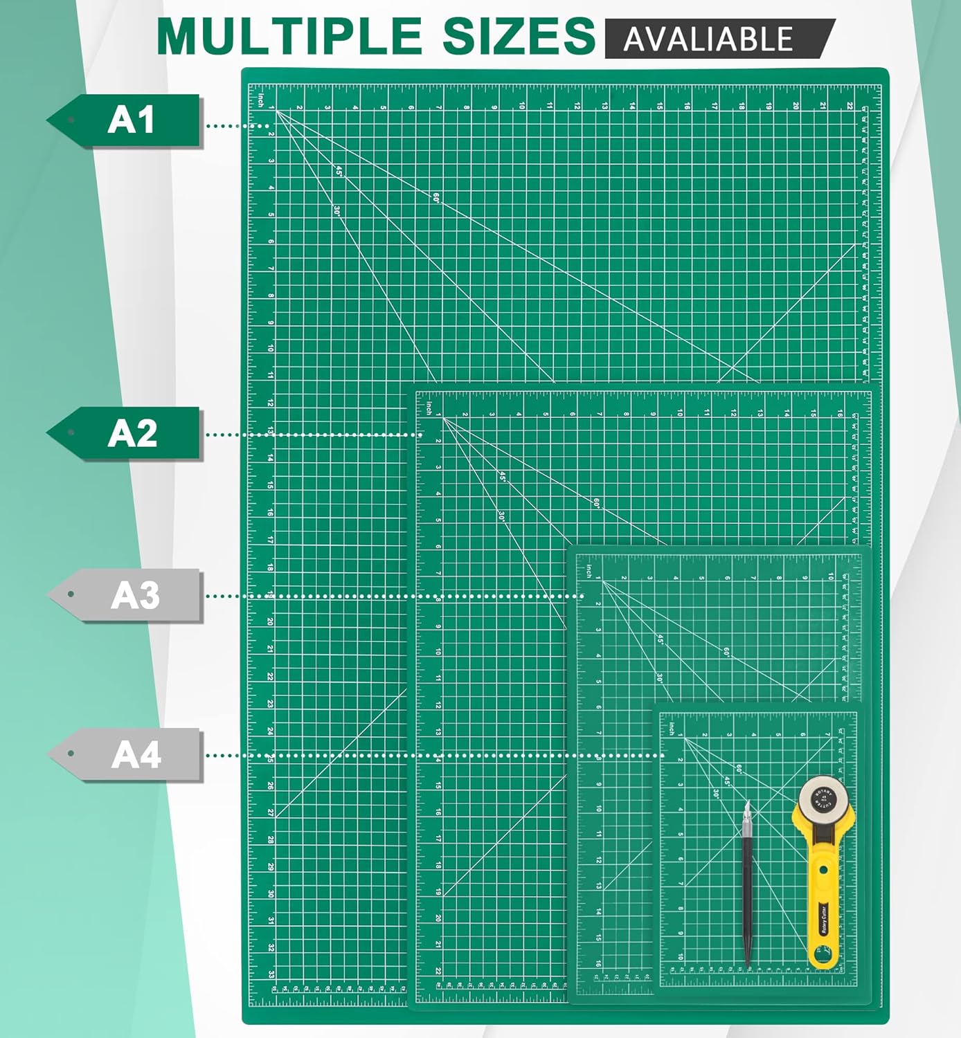 Density-upgraded 9"x12" Self Healing Cutting Mat, Idemeet Rotary Sewing Mat for Crafts, 5-Ply Blade Table Protector Cut Board for Fabric Leather Cutting Quilting Modeling Hobby Project, A4, Green