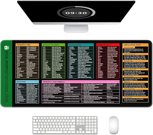 Auhoahsil Large Mouse Pad, XXL Gaming Mousepad, Desk Mat for Desktop, Thick Rubber, Big & Long Size, Stitched Edges, Full Desk Pad for Laptop & Computer, Extended 35.4 x 15.7 in, Excel Shortcut Keys