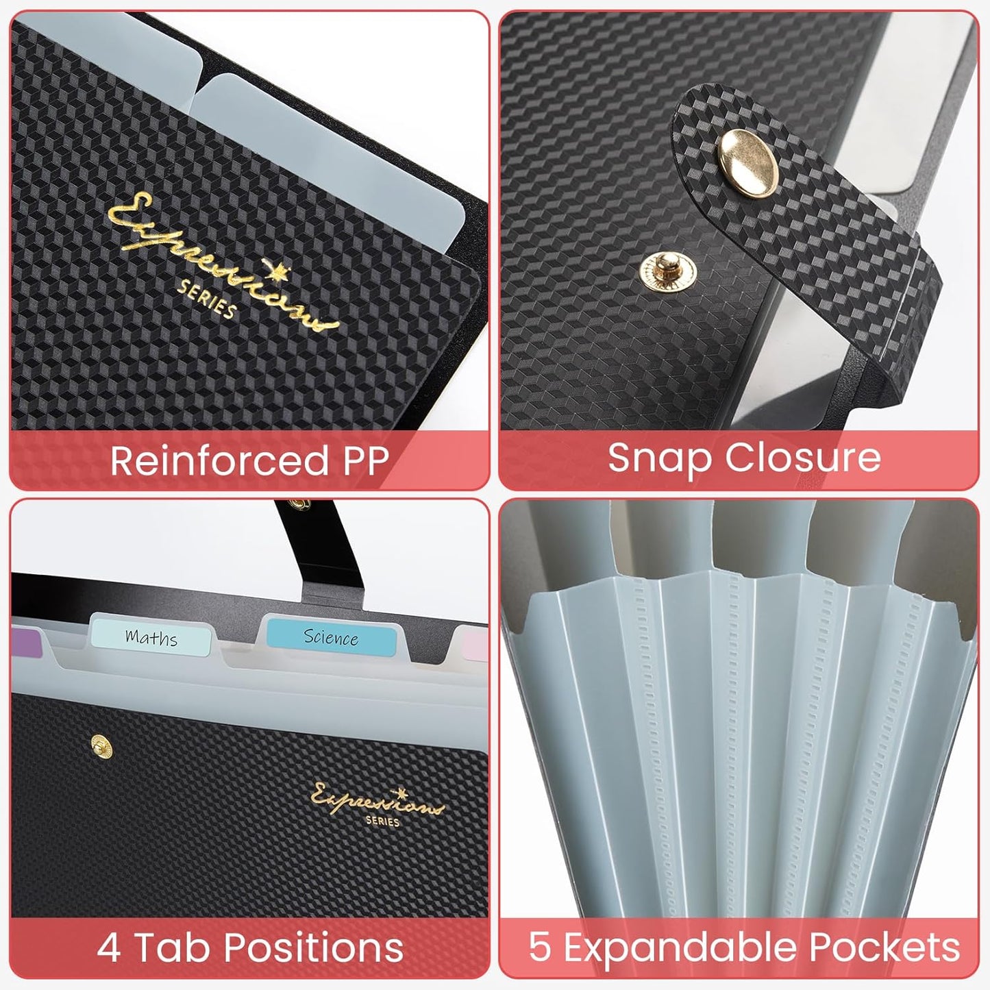 Sooez Expanding File Folder, Letter Size Accordion File Organizer, 5 Pocket Folders for Documents, Cute Folder with Labels, Portable Paper Organizer for School Office Supplies, A4 Size, Grey