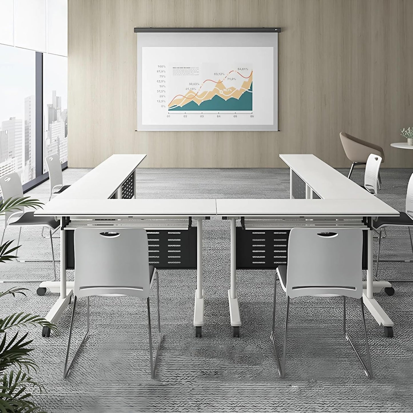 4Pack Conference Room Table, Folding Conference Table for Office Classroom, Mobile Training Tables with Casters Silent Wheels, Large Rectangular Convertible Modular Seminar Tables (L47.2in)