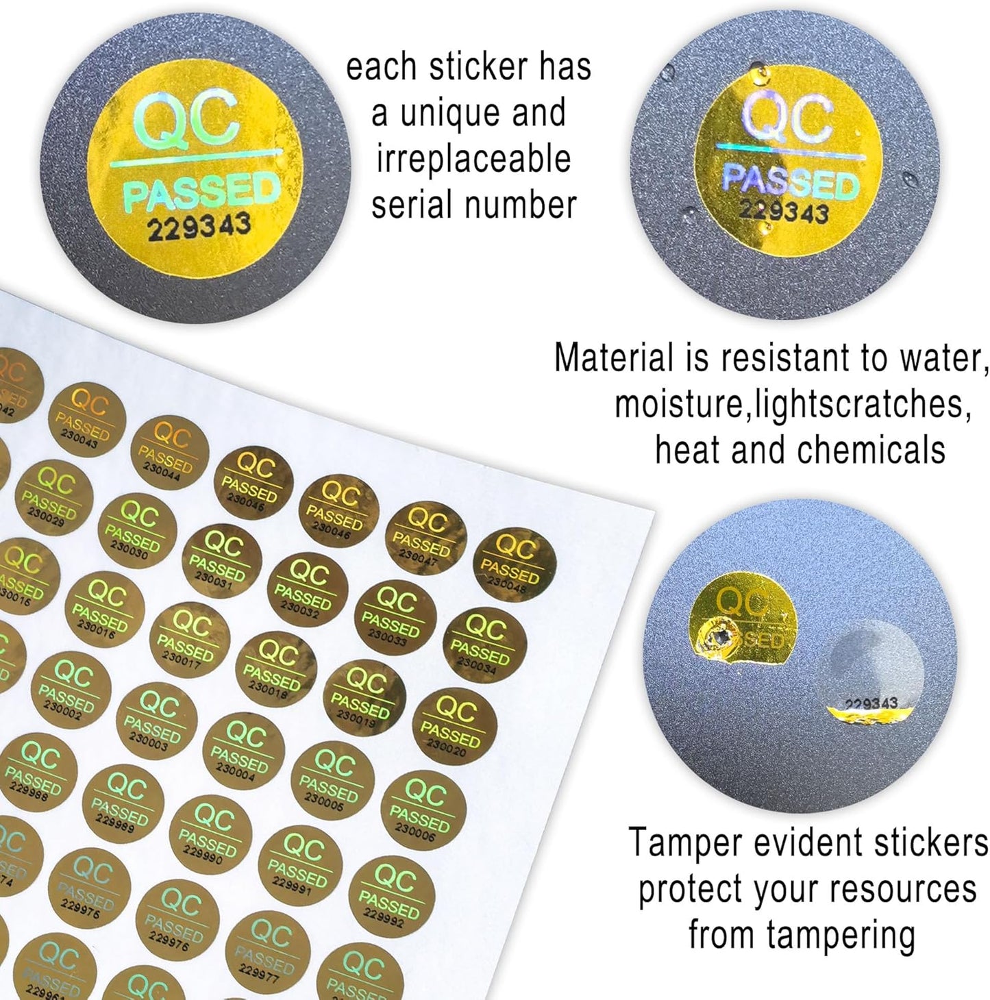 1100pcs 0.39 inch QC Passed Tamper Proof Stickers Silver High Security Tamper Evident Warranty Void Hologram Labels w/Unique Sequential Serial Numbering