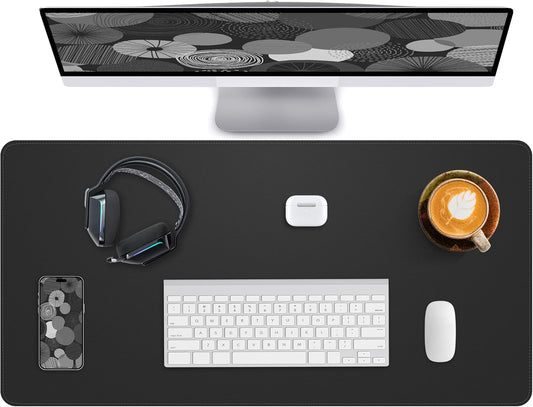 Desk Pad Mat 23.6"x13.7" - Waterproof Mouse Pad & Desk Protector, Non-Slip PU Leather for Gaming Keyboard/Mouse, Stitched Edge XL Office Desk Pad with Ergonomic Support(Black)