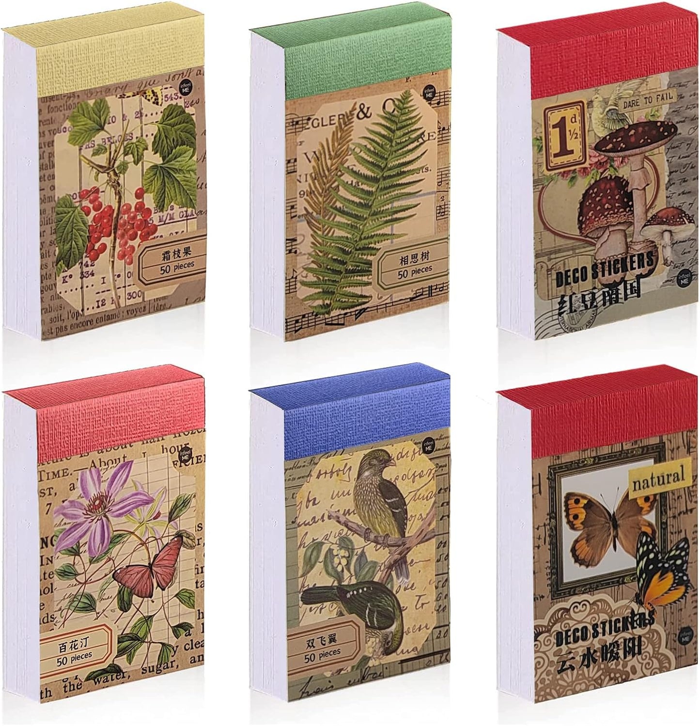 300 Pcs Scrapbook Washi Stickers,Vintage Flower Butterfly Botanical Sticker Book for Junk Journal,Decorative Paper Stickers for Bullet Journal, Album, Collage, Planner, Gift Wrapping