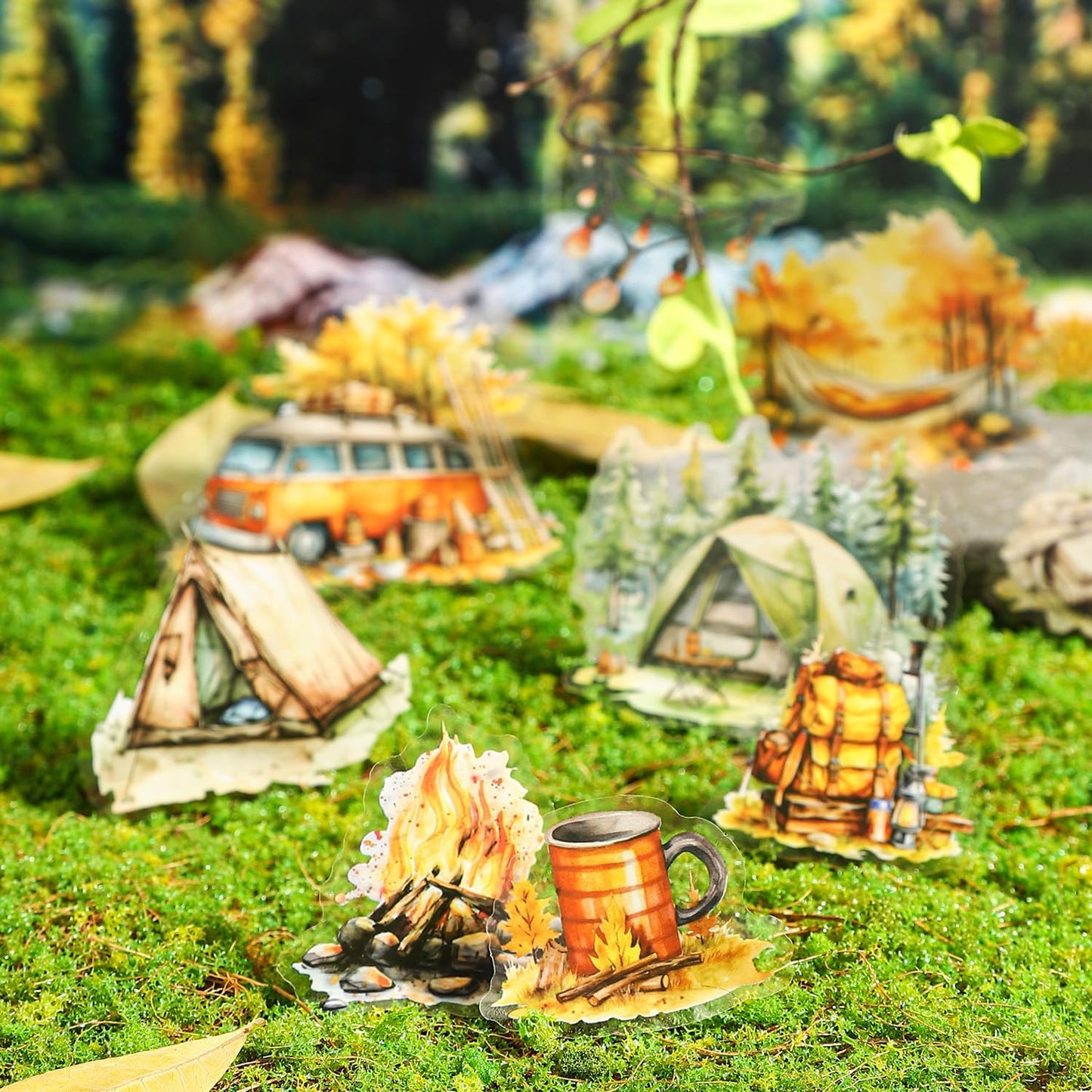 Forest Journey Camping PET Stickers, 120 Pcs Outdoor Adventure Ephemera for Scrapbooking, Journaling, DIY Crafting, and Art Supplies