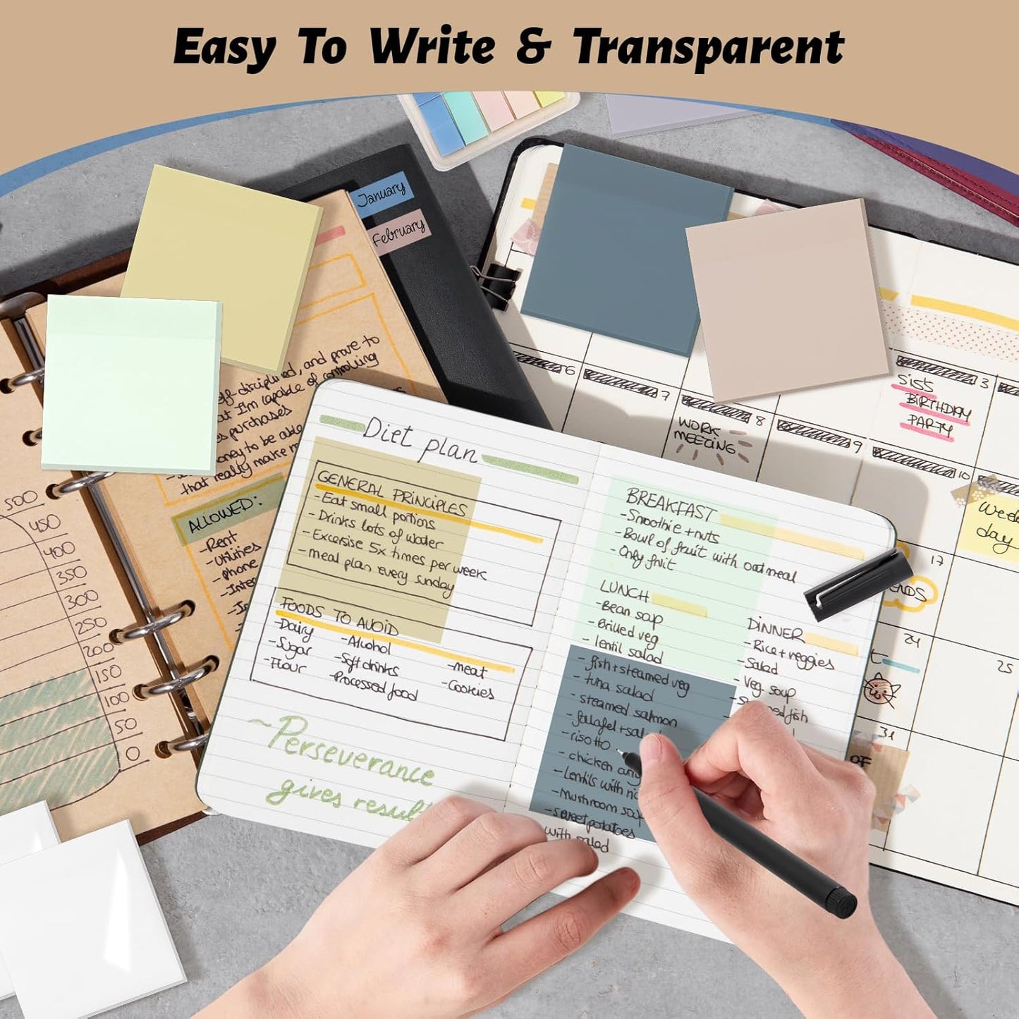 ‎SYMDROMIA Transparent Sticky Notes, 3"x3" Clear Sticky Notes, Post Translucent with See Through Self-Adhesive Sticky Pads for Office School College Supplies, 800 Sheets Soft Morandi