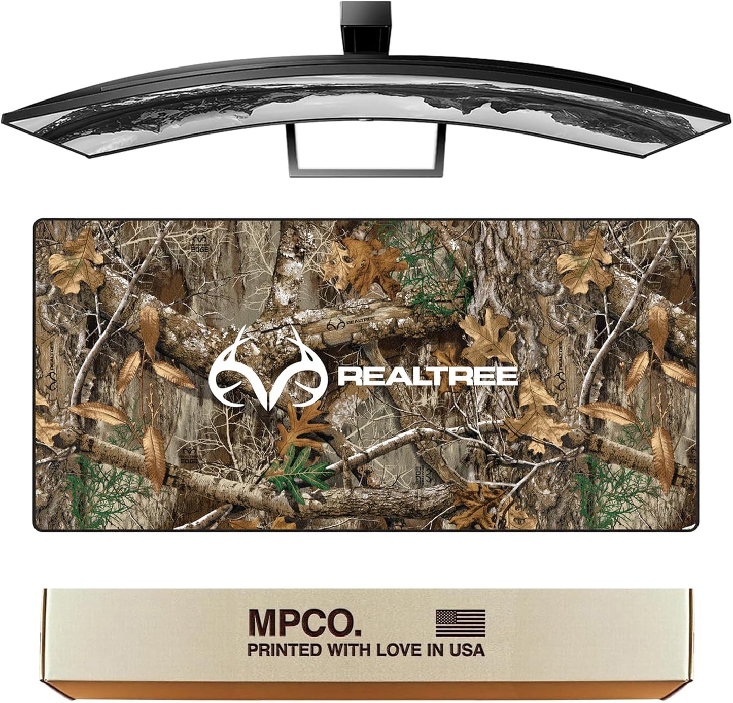 MPCO. Real Tree Large Gaming Desk Pad - 36" x 17" Duraglyde Fabric Edge Green – Without Logo Desk Mats - Non-Slip, Washable, Smooth Glide for Precision Gaming & Work