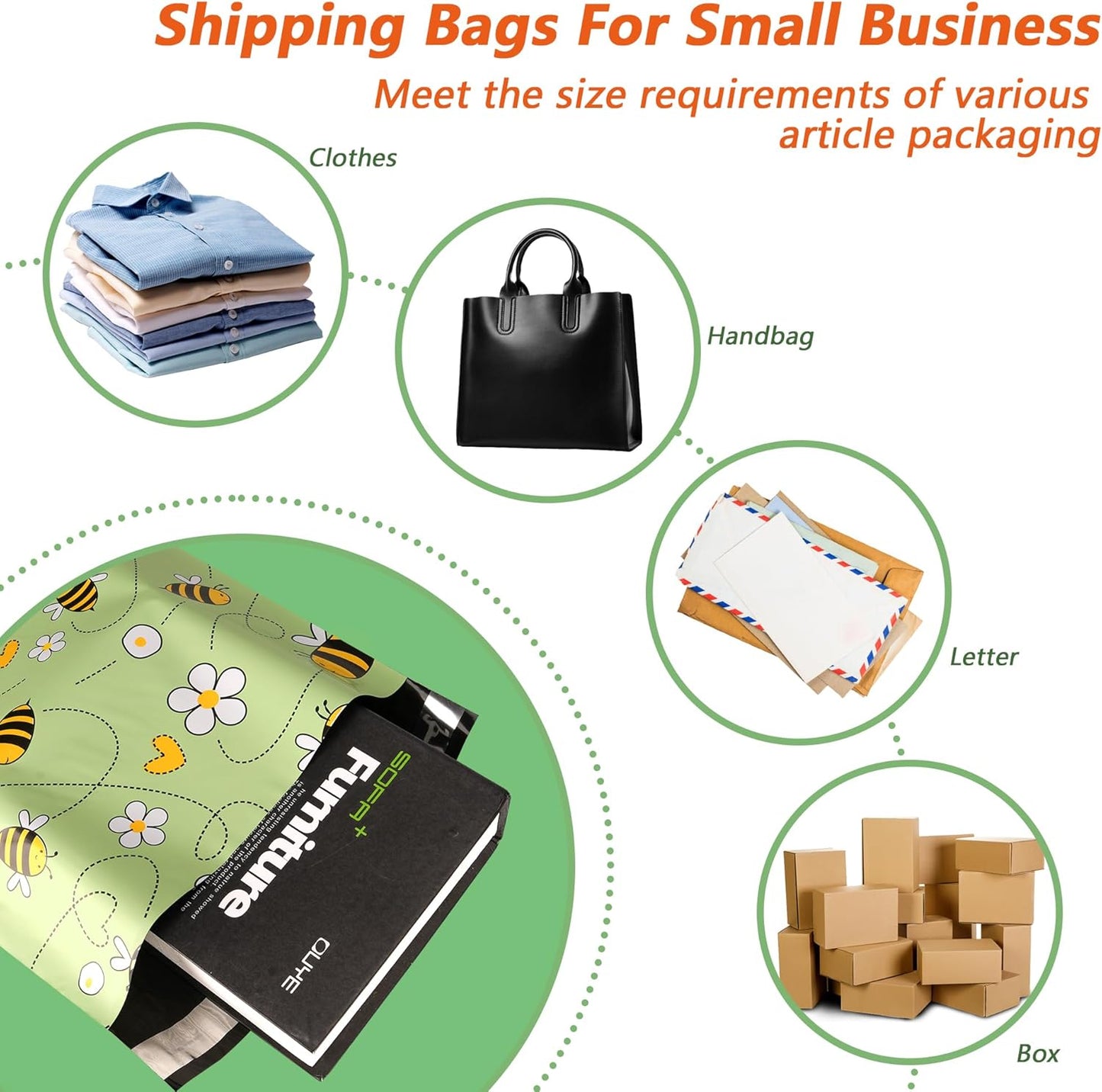 Poly Mailers 14.5x19 Inch 50 Pcs - Bee printed Shipping Bags, 2.4mil Thickness, Waterproof and Tear Resistant Mailing Envelopes, Self-Sealing Packaging Bags for Small Business