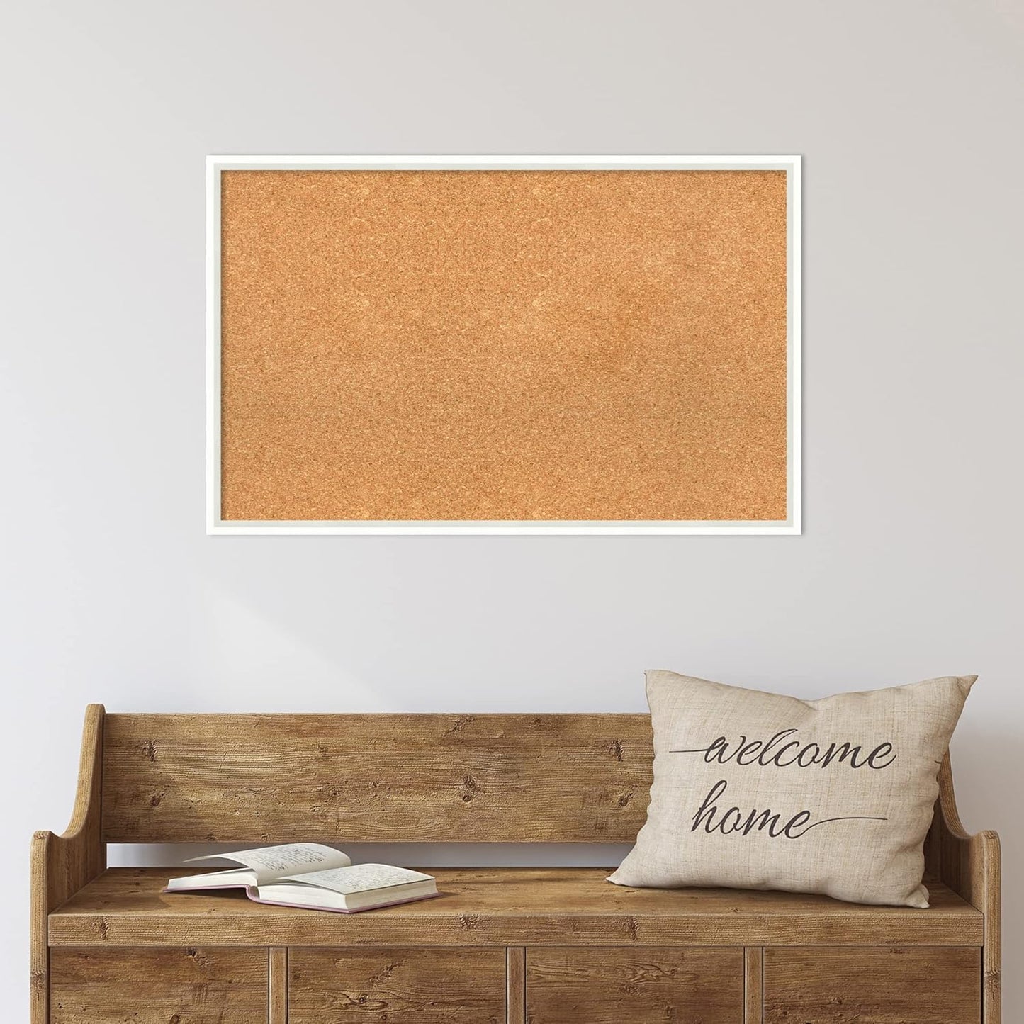 Amanti Art Natural Cork Board for Wall, 21x33 Vision Board with White Frame, Large Corkboard Office Decor for Home Organization, Modern Corkboard Pinboard to Display Items for Home Organization in