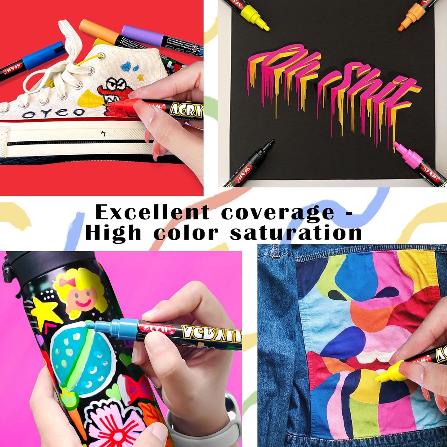 SFAIH Halloween Gifts Acrylic Creative Markers Set of 60 With 14 Metallics, Organizer, 3mm Medium Tips - Holiday Paint Markers, Gift for Kids and Adults - Art Supplies