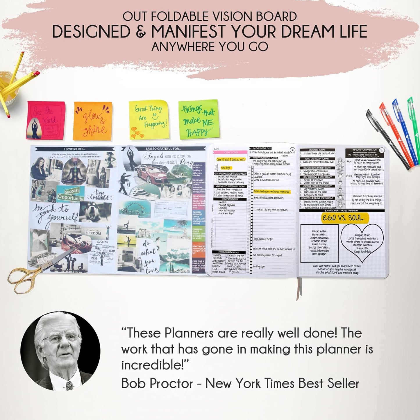 Self Care Journal & ADHD Planner for Adults - 5 Minute Journal, A 90 Days Planner, Creating Your Dream Life, Increase Productivity & Happiness, Vision Board, Guided & Gratitude Journal - Undated