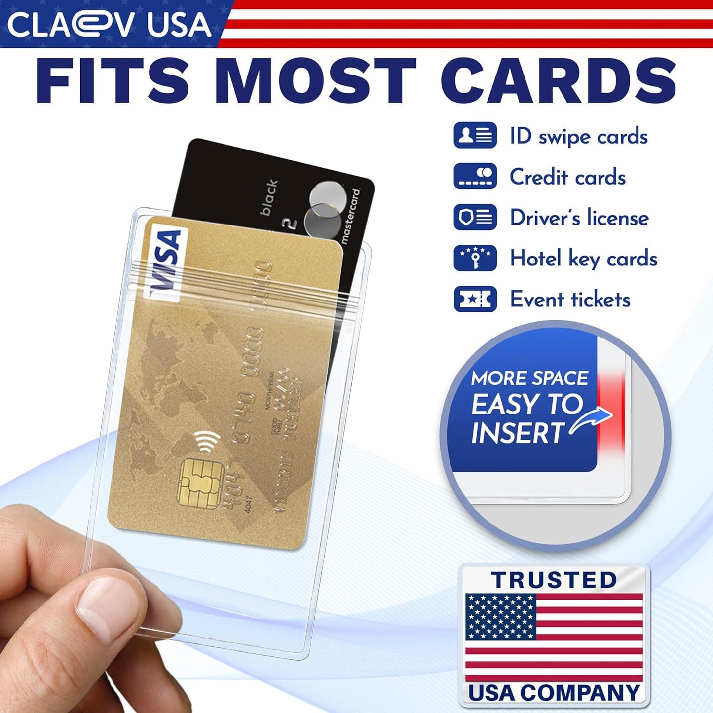Claev Fast Seal Vertical ID Badge Holders (2.25x3.5 inch Standard, 100 Pack), Clear Waterproof Plastic Name Card Holders for Conferences, Conventions, Offices & Schools