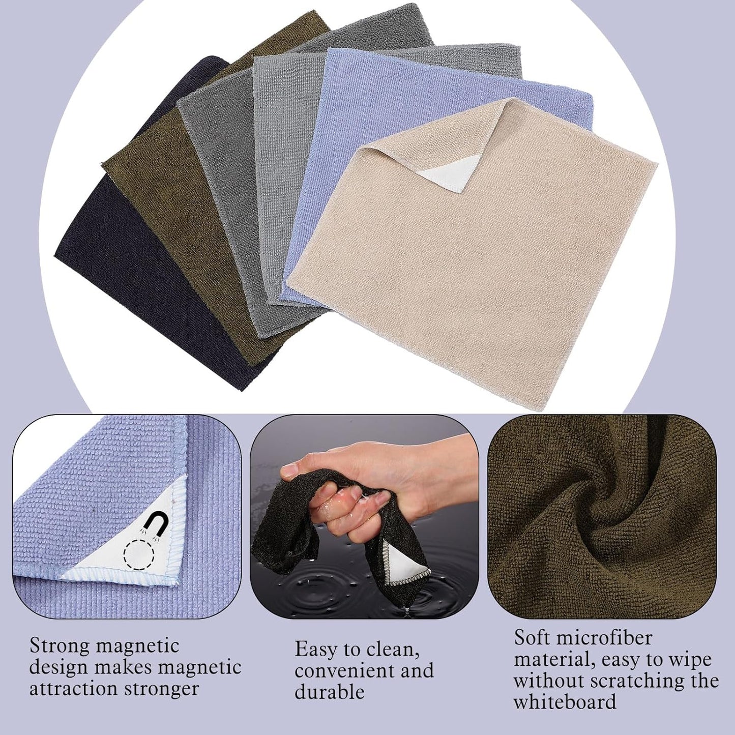 6 Pack Magnetic Whiteboard Cleaning Cloth Extra Strong Magnetism 10'' X 10'' Colorful Microfiber Dry Erase Cloth Reusable Washable Whiteboard Eraser for Classroom, Home and Office Use(Dark Color)