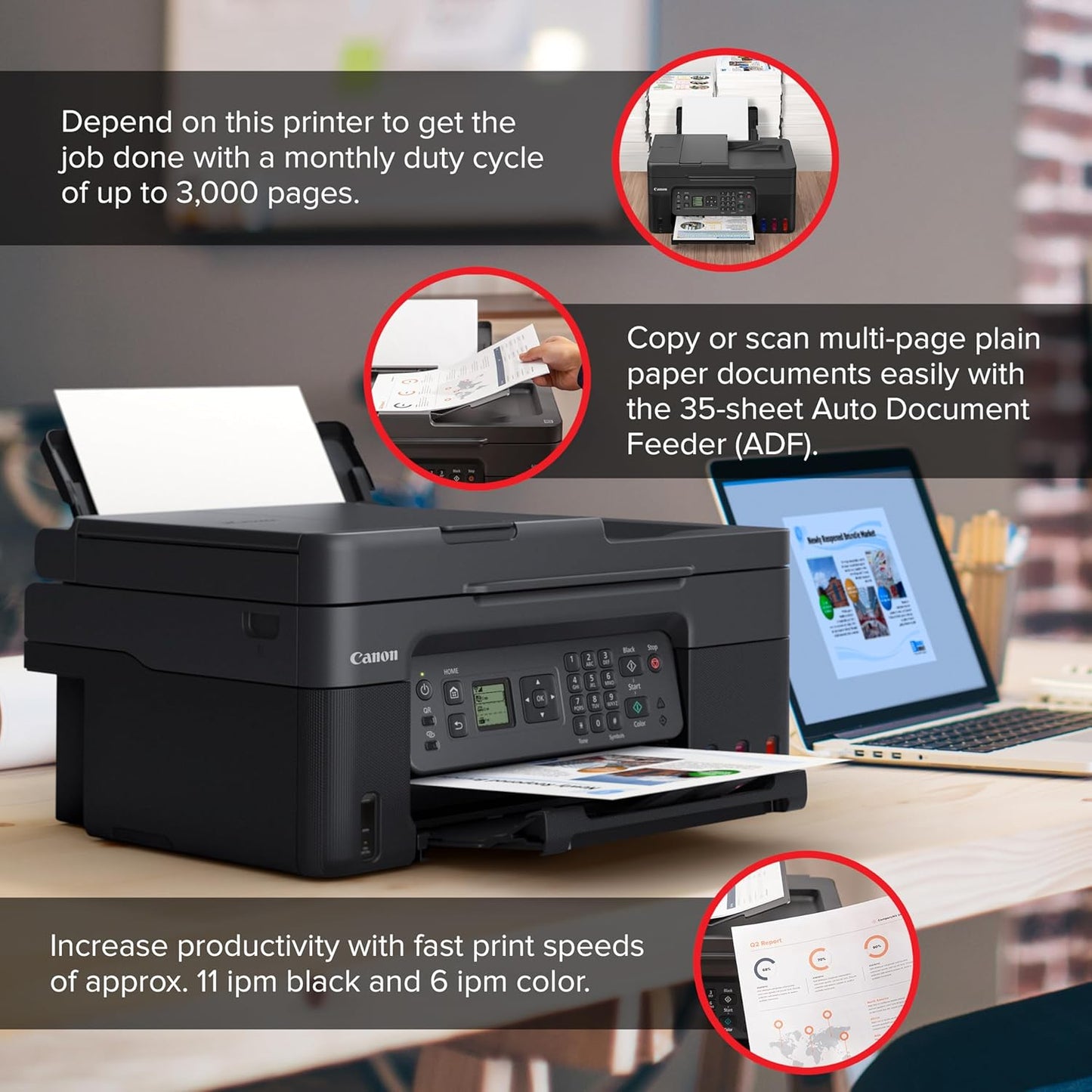 Canon Megatank G4270 All-in-One Wireless Supertank Printer |Print, Copy, Scan and Fax|with Airprint and Mopria Printing|Auto Document Feeder and Backlight 1.35" Square LCD Screen