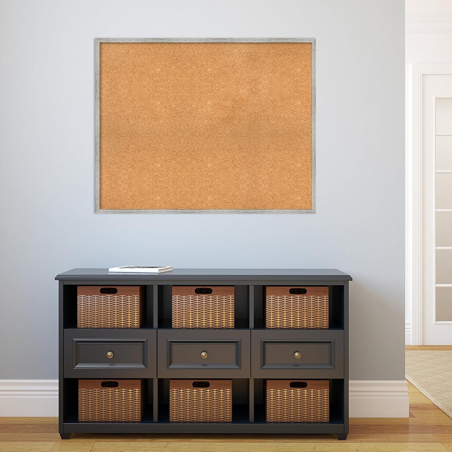 Amanti Art Natural Cork Board for Wall, 31x39 Vision Board with White Frame, X-Large Corkboard Office Decor for Home Organization, Cottage Corkboard Pinboard to Display Items for Home Organization in