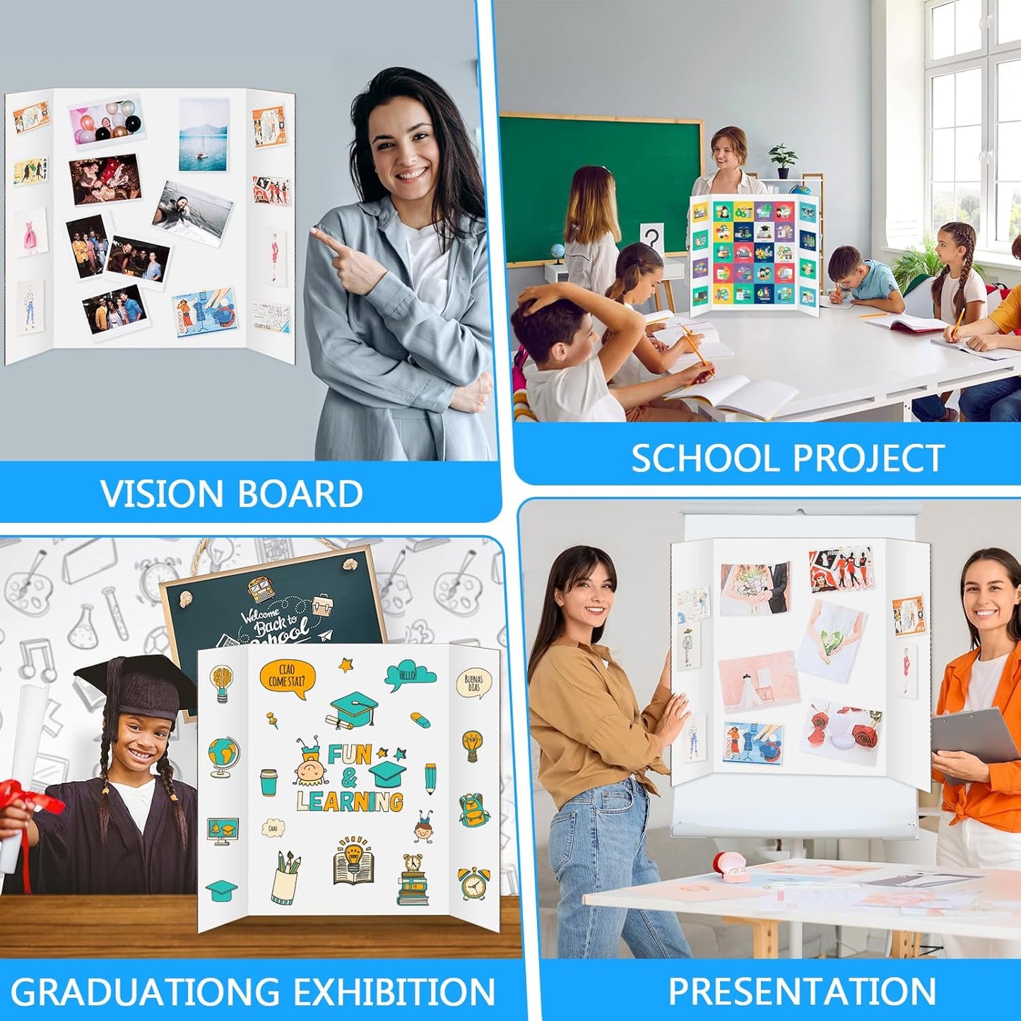 6 Pack Trifold Poster Board, IKAYAS 24" X 36" Single sided White Tri-fold Poster Boards, Science Fair Display Boards Posterboard Foamboard for Mounting, Art, Display, Projects Classroom Supplies