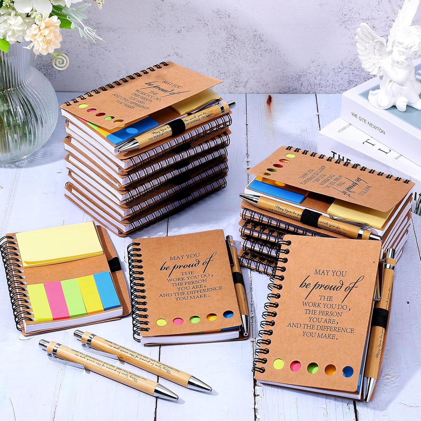 40 Sets Employee Appreciation Gifts Encouragement Inspirational Spiral Notebooks with Sticky Notes Notepads Thank You Bamboo Ballpoint Pens for Nurse Coworker Teacher (MAY YOU)