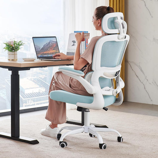 TRALT Office Chair Ergonomic Desk Chair, 330 LBS Home Mesh Office Desk Chairs with Wheels, Comfortable Gaming Chair, High Back Office Chair for Long Hours (Blue)